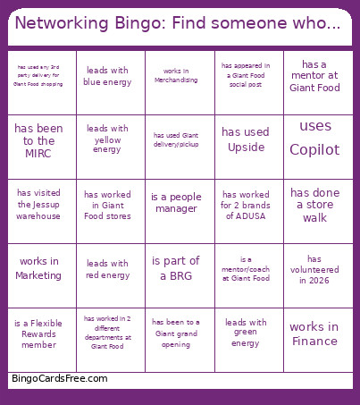 Networking : Find Someone Who... Bingo Card