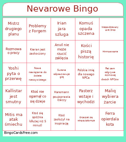 Nevarowe Bingo Card