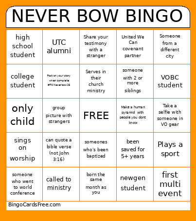 NEVER BOW Bingo Card