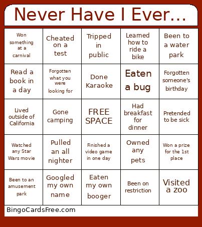 Never Have I Ever… Bingo