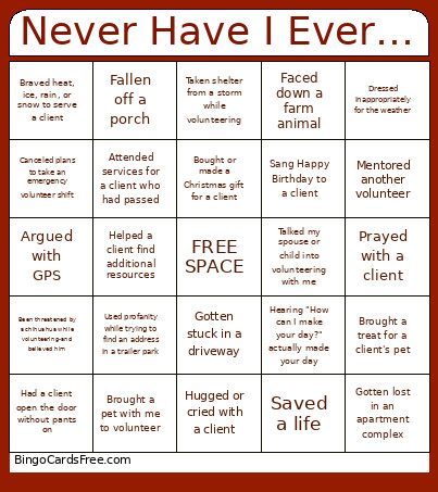 Never Have I Ever… Bingo Card