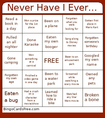 Never Have I Ever (with 2AD3) Bingo Card