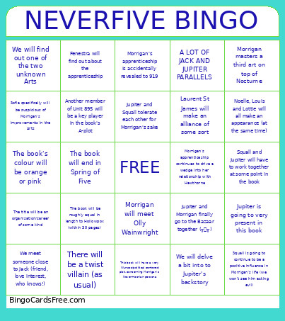 NEVERFIVE Bingo Card