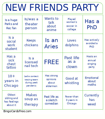 NEW FRIENDS PARTY Bingo Card