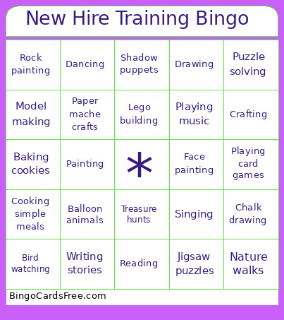 New Hire Training Bingo Card