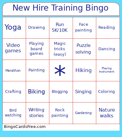 New Hire Training Bingo Card