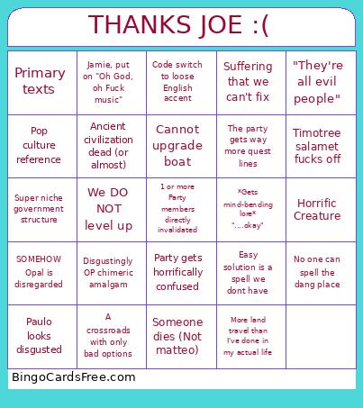 New Lands In Aerundel Bingo Card