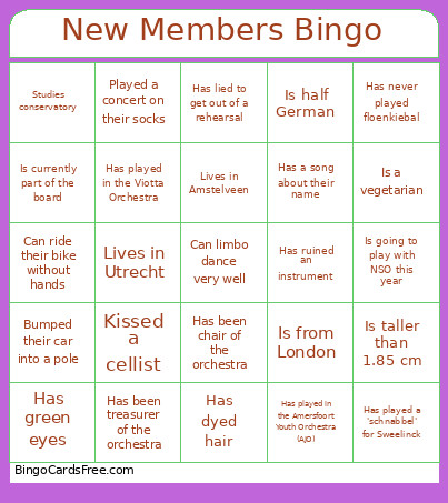 New Members Bingo Card
