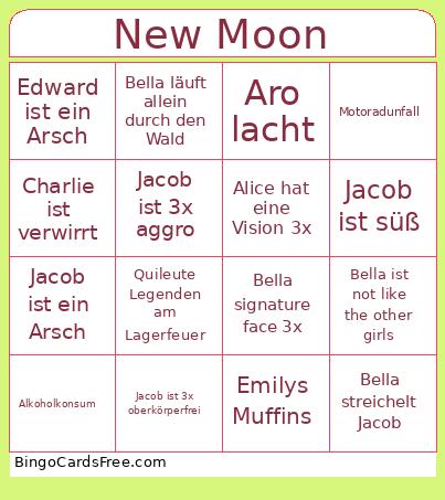 New Moon Bingo Card