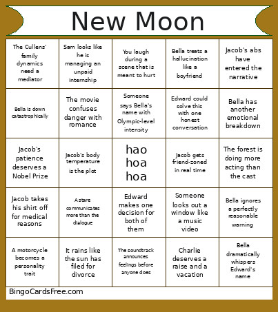 New Moon Bingo Card