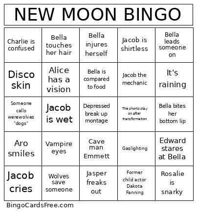 NEW MOON Bingo Card