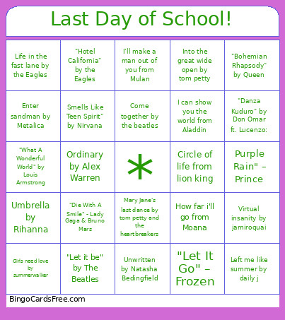 New Music Bingo Card