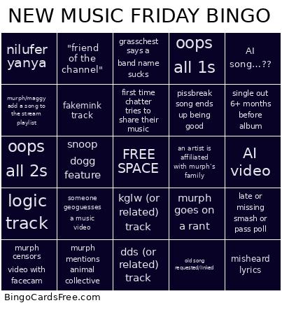 NEW MUSIC FRIDAY BINGO