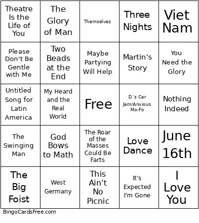 New Music Tryouts Bingo Card
