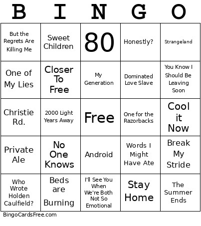 New Music Tryouts Bingo Card