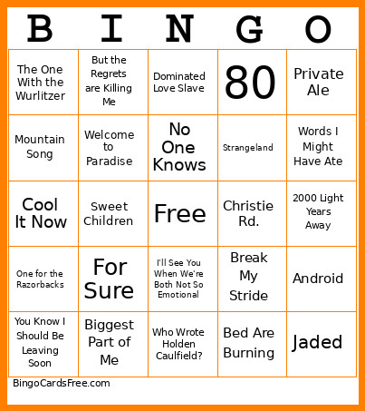 New Music Tryouts Bingo Card