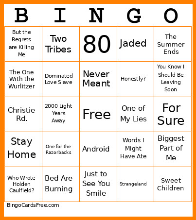 New Music Tryouts Bingo Card