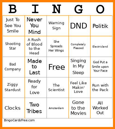 New Music Tryouts Bingo Card