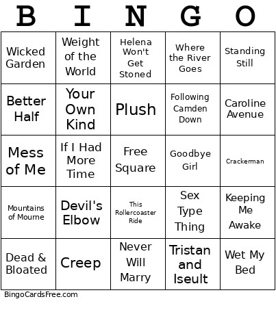 New Music Tryouts Bingo Card