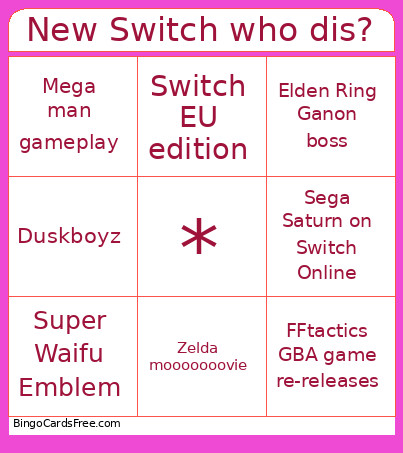 New Switch Who Dis? Bingo Card