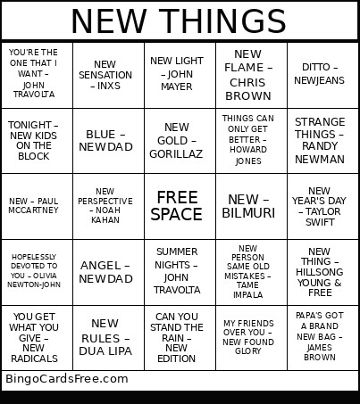 NEW THINGS Bingo Card