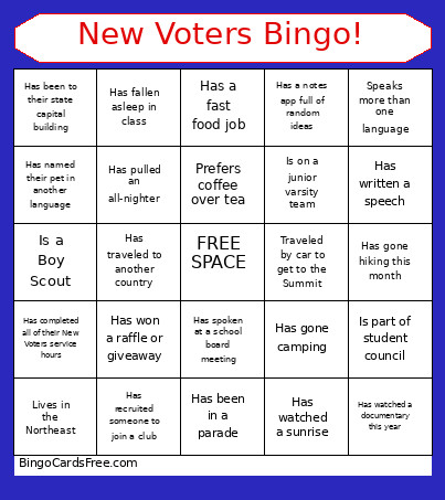 New Voters ! Bingo Card