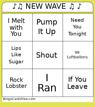 ♪♫ NEW WAVE ♫ ♪ Bingo Card