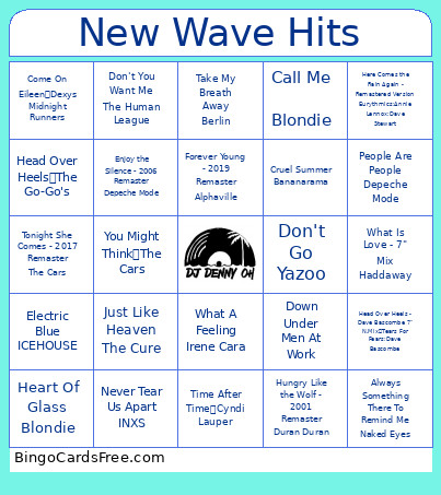 New Wave Hits Bingo Card