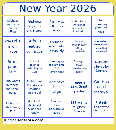 New Year 2026 Bingo Card
