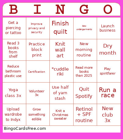 New Year Bingo Card