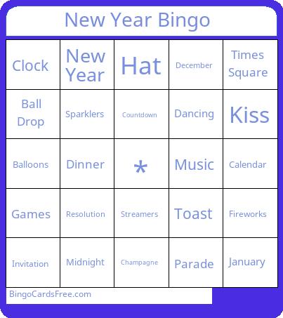 New year Bingo card