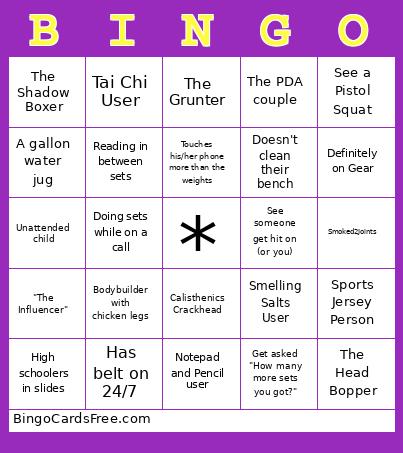New Year Fear Gym Edition Bingo Card