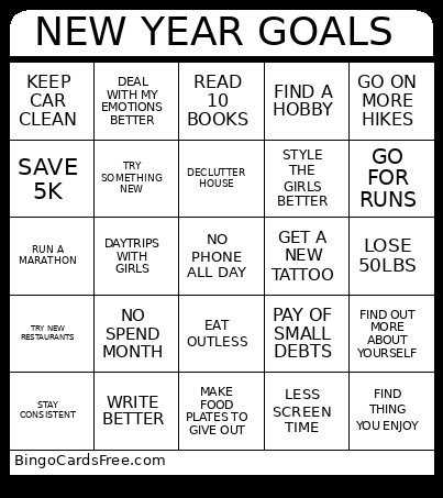 NEW YEAR GOALS Bingo Card
