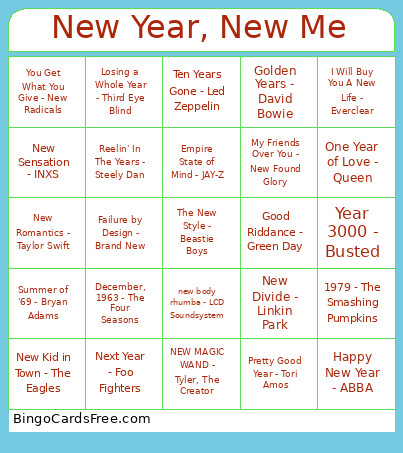 New Year, New Me Bingo Card