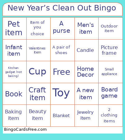 New Year’s Clean Out Bingo Card