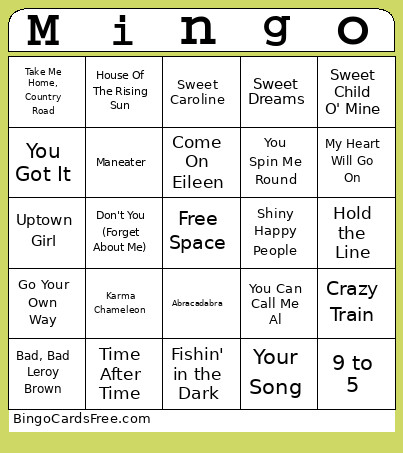 New Years Bingo Card