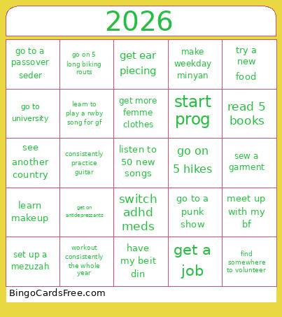 New Years Bingo Card
