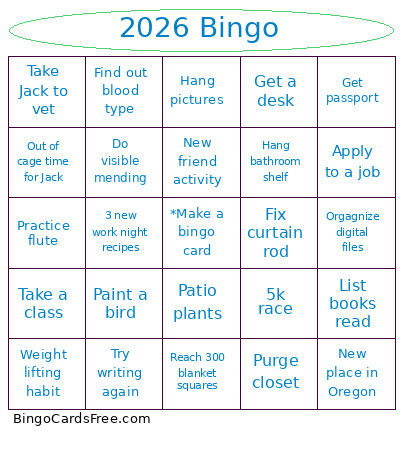 New Years Bingo Card