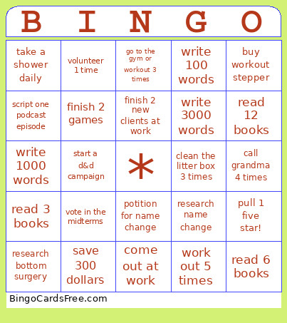New Year's Bingo Card