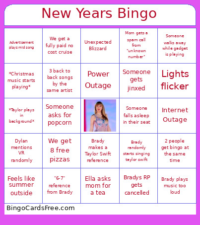 New Years Bingo Card
