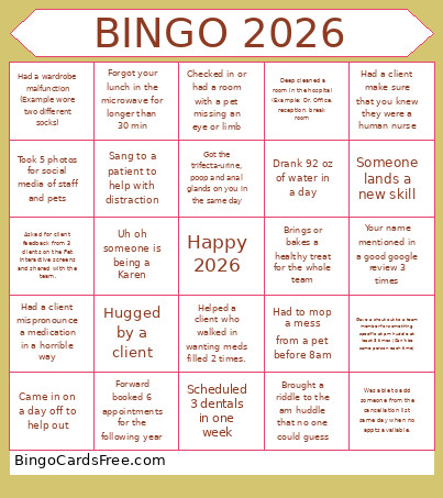 New Years Bingo Card