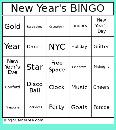 New Year's Bingo Card