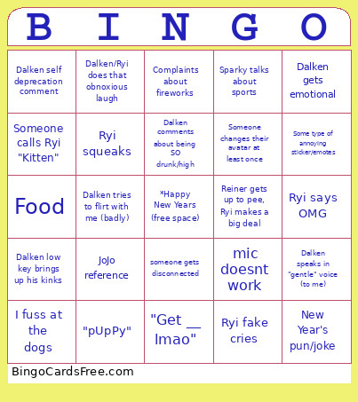 New Year's Bingo Card