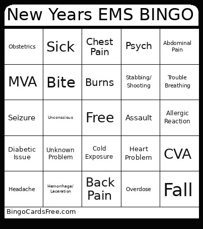 New Years EMS Bingo Card
