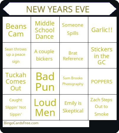 NEW YEARS EVE  Bingo