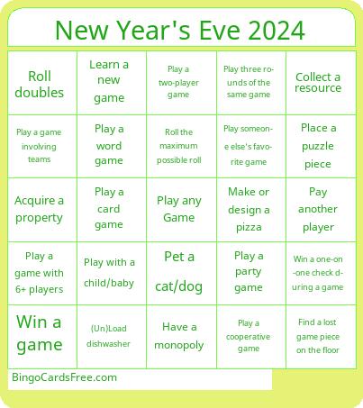 New Year's Eve 2024 Bingo