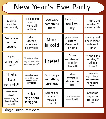 New Year's Eve Party Bingo Card