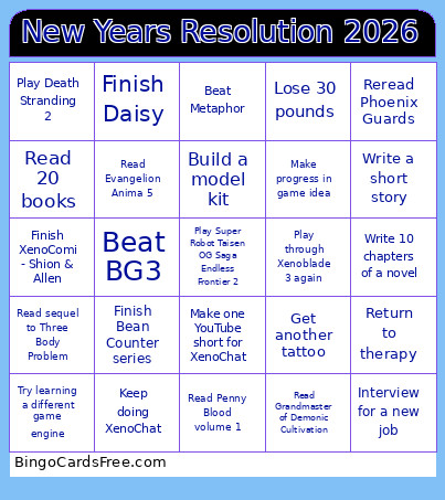 New Years Resolution 2026 Bingo Card