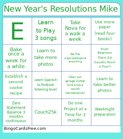 New Year's Resolution Bingo Card