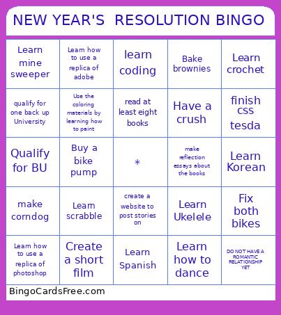 NEW YEAR'S  RESOLUTION BINGO